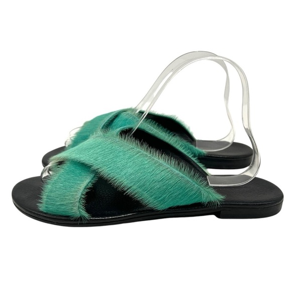 Avec Moderation St. Tropez Ponyhair Emerald Crossover Slide Sandals Women’s 39.5 - Picture 6 of 12